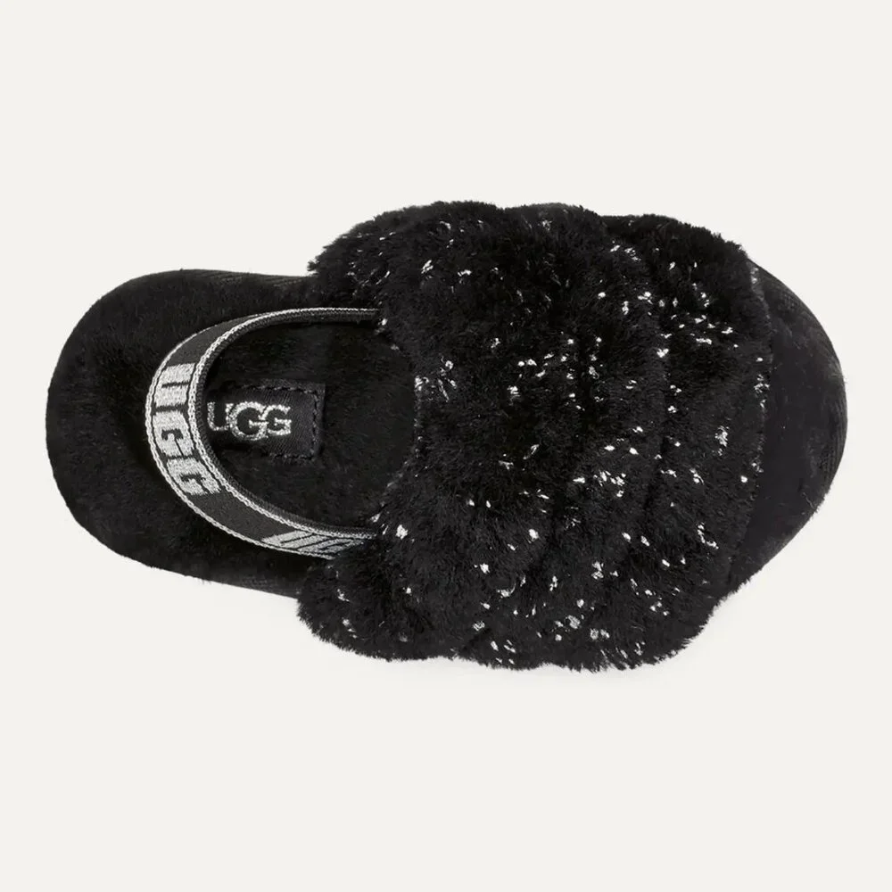 NEW UGG Kid Toddler Fluff Yeah Metallic Sparkle Black Slingback Slide Slipper